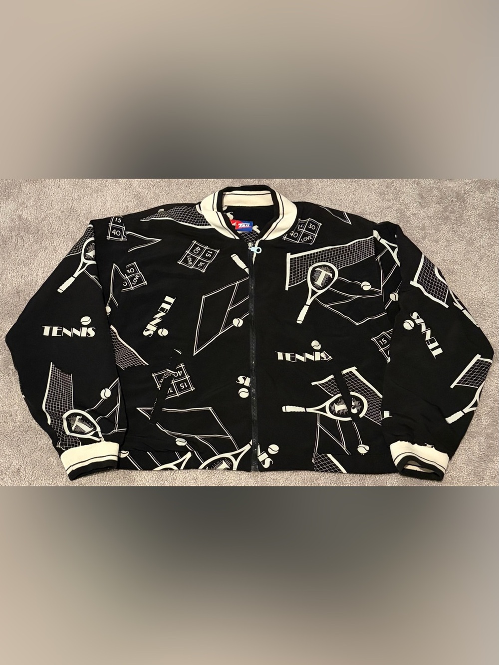 VTG 90s Tennis Balls Art Geometric AOP Bomber Jacket Colombia Made Size Small